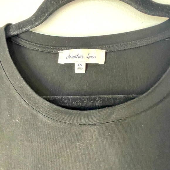 Another Love Size XS Black Puff Pleated Vegan Leather Sleeve Pullover Top - Picture 5 of 6